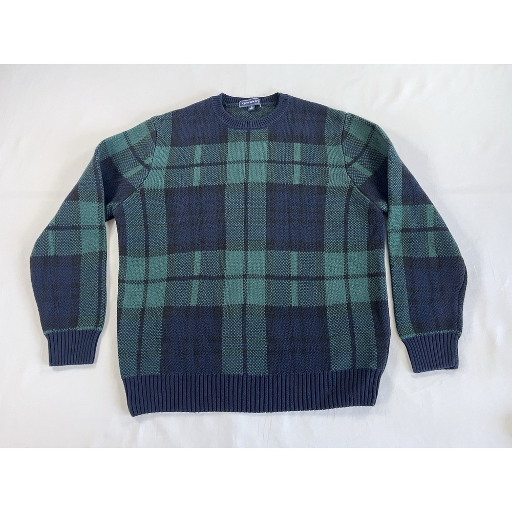 Crown & Ivy Blackwatch Plaid Sweater Pullover Academia Grandpacore Green Men's L